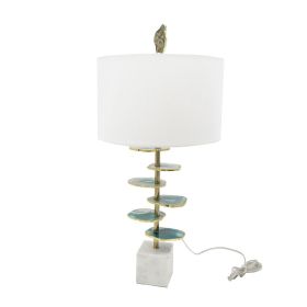 D15x29.5" Verdant Agate-Slice Table Lamp w/ Marble Base
