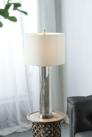 16x16x35" Gold Mirrored Glass Table Lamp with White Fabric Shade