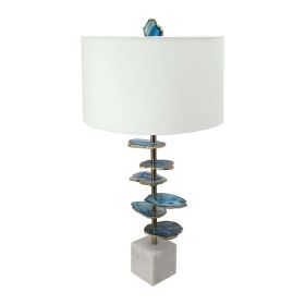 15x29.5" Blue and White Agate Slice Table Lamp with Marble Base