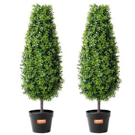 VEVOR 2 Pack 3' Artificial Boxwood Topiary Tree Faux Plant UV Decor In/Outdoor