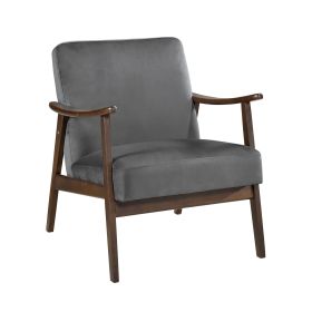 Mid-Century Modern Design 1pc Accent Chair Dark Gray Velvet Upholstery Dark Walnut Finish Wood, High-Resiliency Foam Cushions