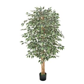 6FT Artificial Ficus Tree Tall Faux Plant with Black Pot for Indoor Decor