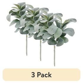 (3 pack) 13in Indoor Artificial Foliage Pick, Lamb's Ear Plant, Green Color.