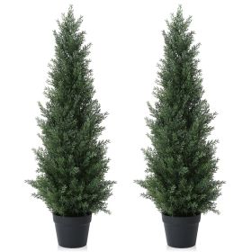 2 Pack 3 ft Outdoor Artificial Topiary Cedar Plants Fake Tree UV Rated Potted Plants for Porch Decor Faux Pine Tree for Perfect Housewarming Gift