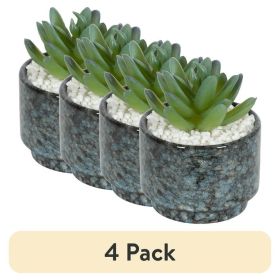 (4 pack) 3.9" Artificial Crassula Ovata Succulent Plant in Teal Ceramic Pot