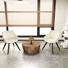 29.53" Medieval MDF coffee table and 2 PU dining chair set, drum integrated dining table and black metal leg dining chairs, suitable for kitchen&