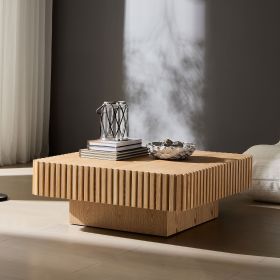 35.43 Inch Modern Handcraft Drum Coffee Table Square Coffee Table for Living Room,Small Wooden Coffee Table with Sturdy MDF Pedestal (Color: Natural Ash, Material: MDF)